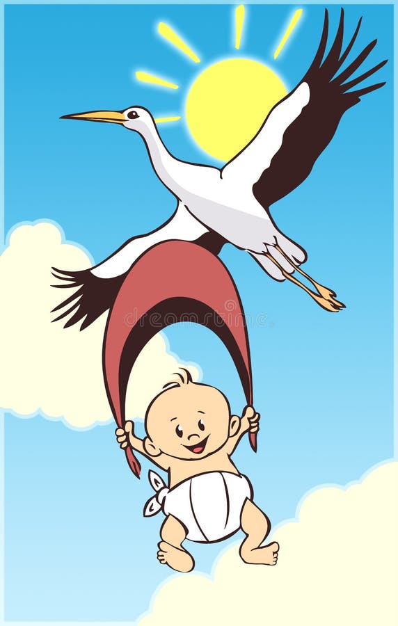 Chéri et cigogne de dessin animé illustration stock Chéri et cigogne de dessin animé illustration stock