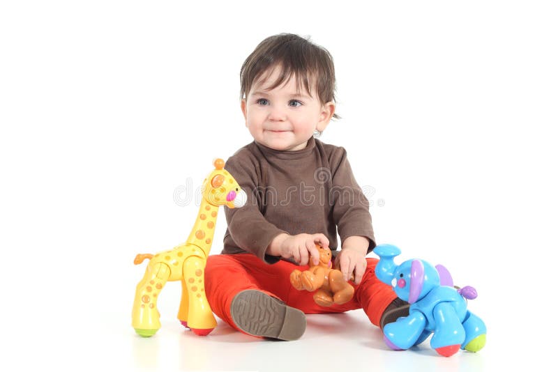 Chéri jouant avec les jouets colorés images libres de droits Chéri jouant avec les jouets colorés images libres de droits