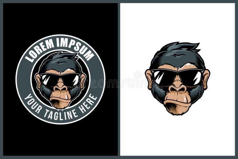 Chłodno małpia kreskówki głowa z sunglass odznaki round logo wektorowym szablonem ilustracja wektor
