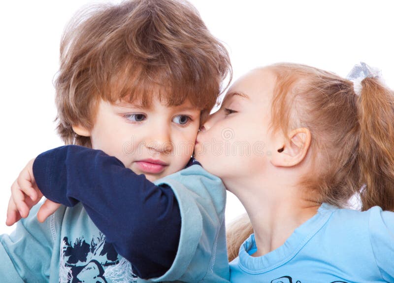 Little boy and girl in love. Isolated on white background. Little boy and girl in love. Isolated on white background