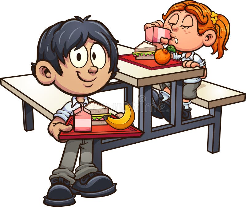 Chłopiec i dziewczyna w szkole w mundurze jedząc lunch