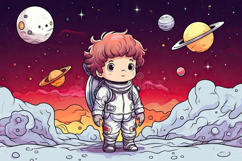 Chłopiec w stroju astronauty stojący na śnieżnej powierzchni. ai generatywne.