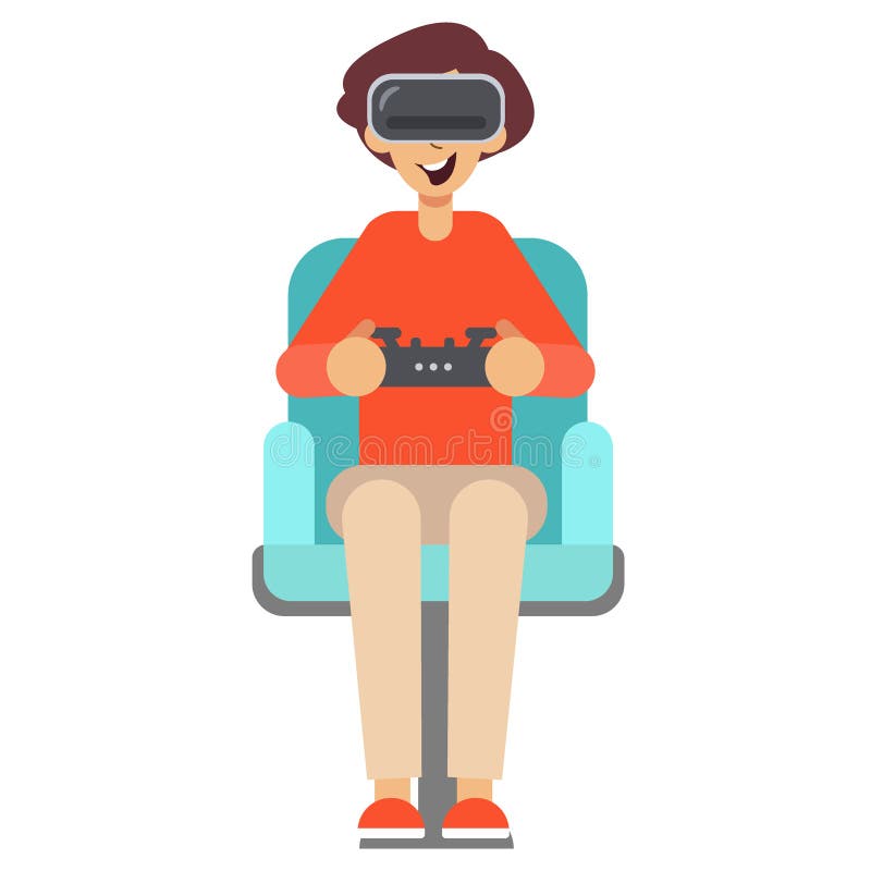 Chłopiec z gemowym kontrolera gamepad w rzeczywistość wirtualna szkłach royalty ilustracja Chłopiec z gemowym kontrolera gamepad w rzeczywistość wirtualna szkłach royalty ilustracja