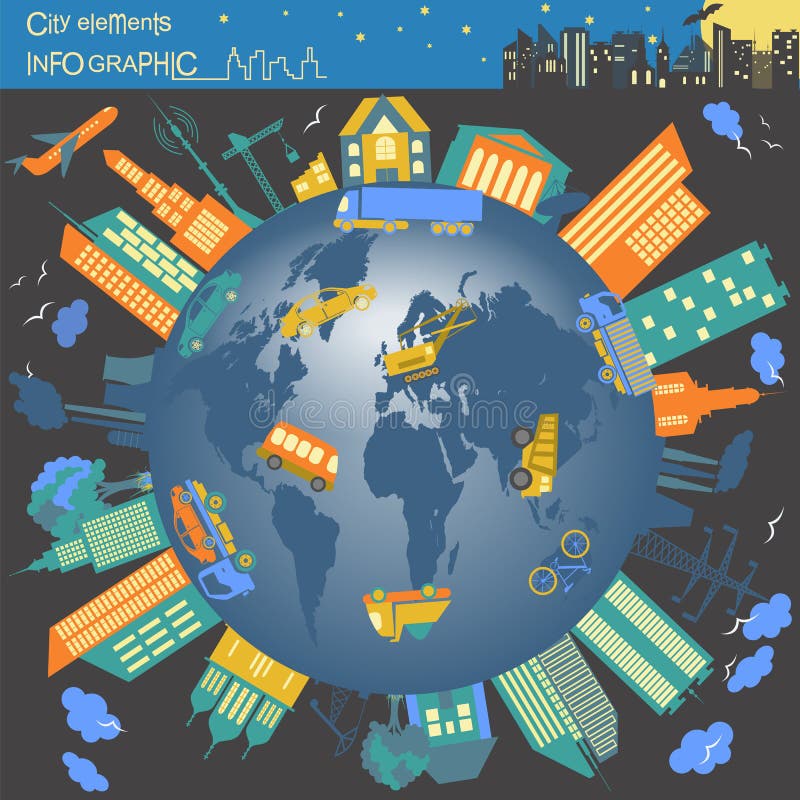 用于创建您自己城市地图的现代城市元素集合 库存例证