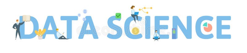 Ci?ncia dos dados Conceito com povos, letras e ?cones Ilustra??o lisa do vetor Isolado no fundo branco ilustração royalty free Ci?ncia dos dados Conceito com povos, letras e ?cones Ilustra??o lisa do vetor Isolado no fundo branco ilustração royalty free