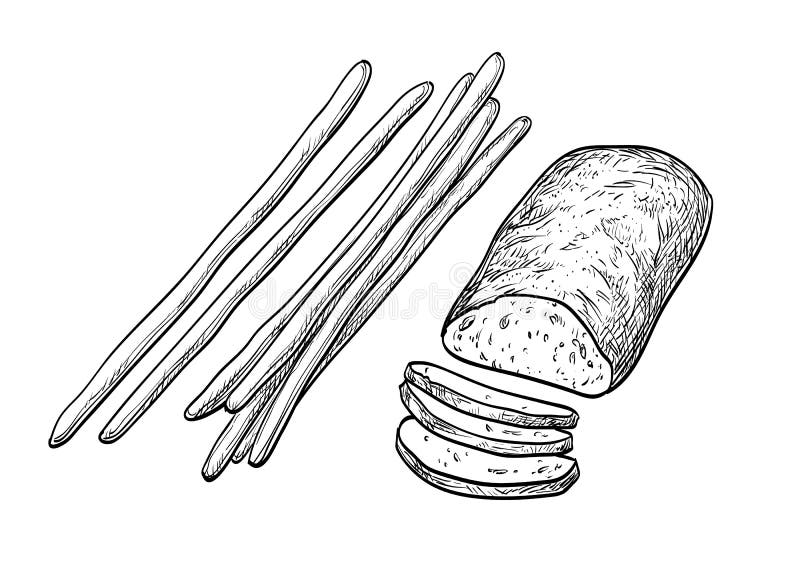 Ciabatta e grissini illustrazione di stock Ciabatta e grissini illustrazione di stock
