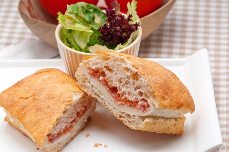 Ciabatta Panini Sandwich with Parma Ham and Tomato Stock Photo Image