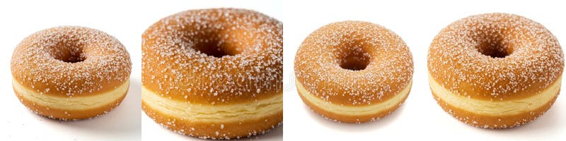 Ciambelle ricoperte di zucchero chiudono le ciambelle deliziose di zucchero di diverse dimensioni isolate su una colazione di piac illustrazione di stock
