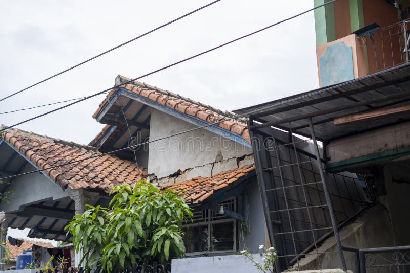 Cianjur, West Java, Indonesia - November 24 2022: Homes were damaged triggered by the 5.6 magnitude earthquake that killed at