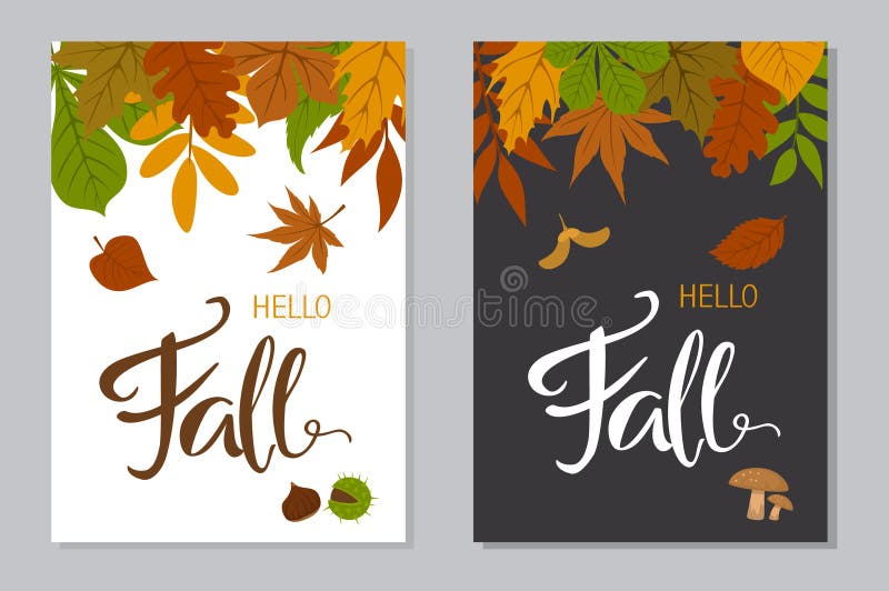 Ciao i manifesti di autunno di caduta in a4 formattano con il confine variopinto delle foglie della foresta royalty illustrazione gratis