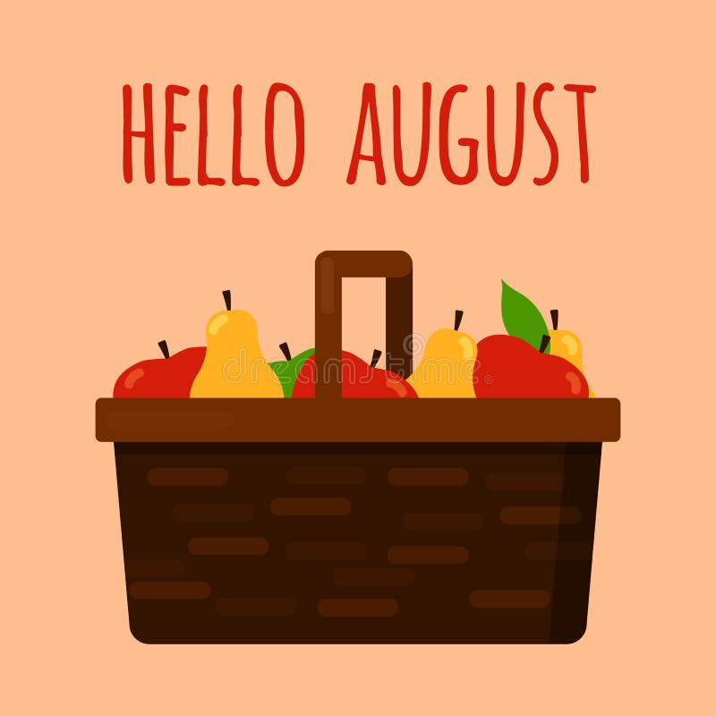 Ciao modello di agosto con cesto di frutta illustrazione di stock