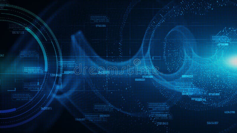 Ciao-tecnologia HUD e dati con il concetto digitale del fondo di futuro di flusso delle particelle di colore blu royalty illustrazione gratis Ciao-tecnologia HUD e dati con il concetto digitale del fondo di futuro di flusso delle particelle di colore blu royalty illustrazione gratis
