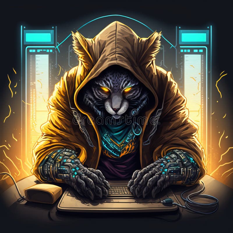 Ciber cat en el capó sentado sobre el logo del trono de neón para el banner de streaming del juego de equipo. ai generativo fotos de archivo libres de regalías