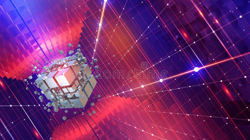 Ciberespacio de tecnologías digitales. concepto de hipercusión y de bloqueo. portal espacial de datos codificados libre illustration