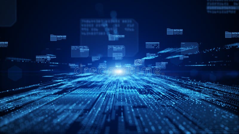 Ciberespacio digital con partículas y conexiones de red de datos digitales futuro concepto de tecnología digital abstracto de fond