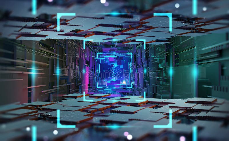 Ciberespacio. ilustración 3d de base de datos digital. concepto abstracto de una futura computadora. innovación de alta tecnología libre illustration
