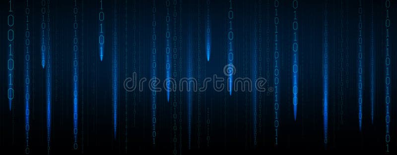 Ciberspazio futuristico blu astratto con flusso di sfondo matrice di codice binario con cifre. il concetto di codificazione e di h