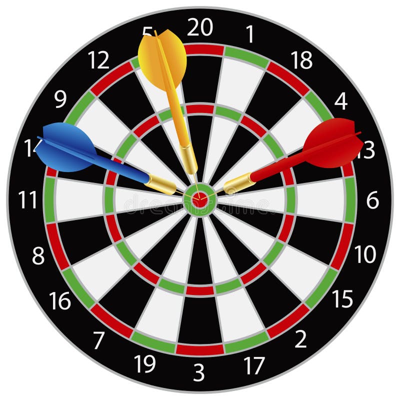 Dartboard with Darts on Bullseye Illustration Isolated on White Background. Dartboard with Darts on Bullseye Illustration Isolated on White Background