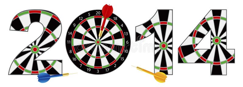 2014 Happy New Year Dartboard with Darts on Target Bullseye Illustration Isolated on White Background. 2014 Happy New Year Dartboard with Darts on Target Bullseye Illustration Isolated on White Background