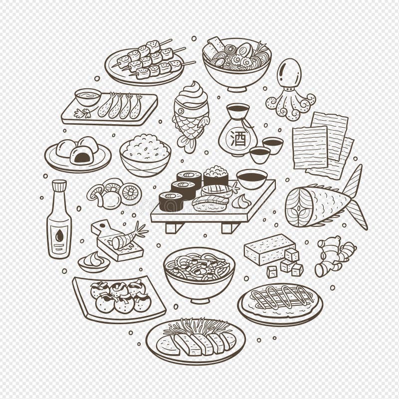 Cibo giapponese assorbito illustrazione di stock