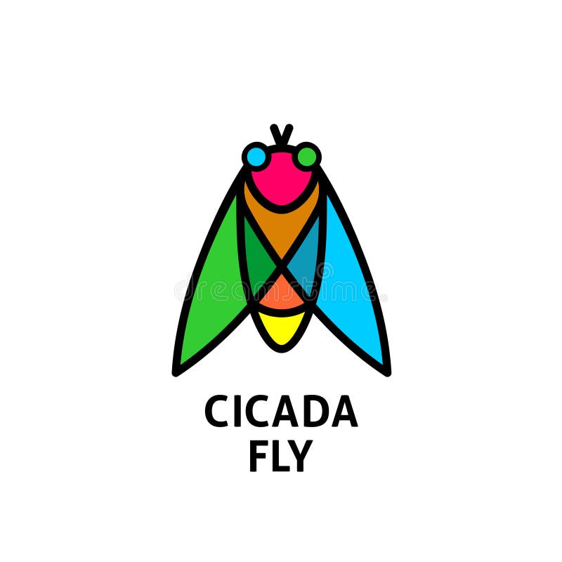 Cicada colorful symbol. Insect top view logo.