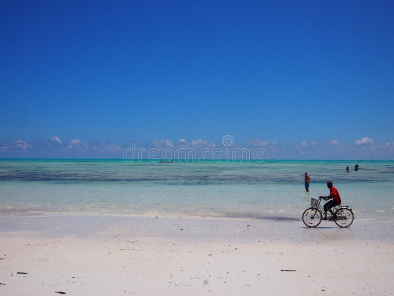 Ciclagem na praia de Zanzibar imagem de stock royalty free Ciclagem na praia de Zanzibar imagem de stock royalty free