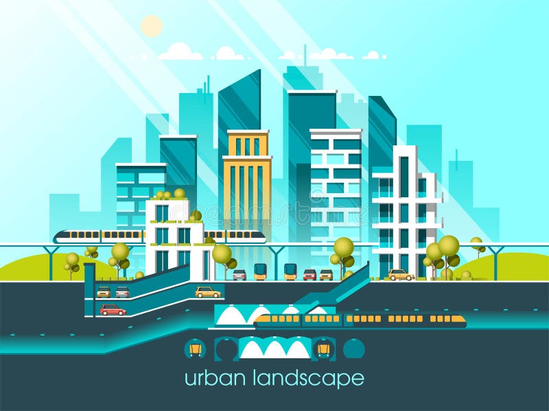 Cidade amigável verde da energia e do eco Arquitetura moderna, construções, condomínios da olá!-tecnologia, telhados verdes, arra ilustração do vetor Cidade amigável verde da energia e do eco Arquitetura moderna, construções, condomínios da olá!-tecnologia, telhados verdes, arra ilustração do vetor