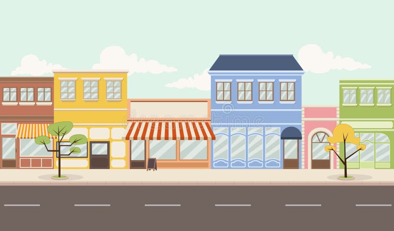 cidade colorida com lojas