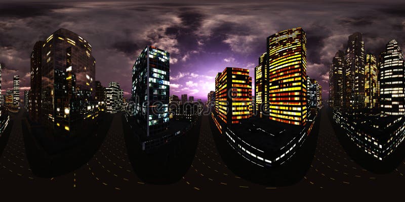 Cidade da noite, arranha-céus da noite, HDRI, mapa do ambiente