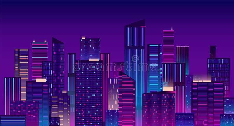 Night city. Colorful new york urban background. Modern cityscape panorama vector illustration. City urban skyline, architecture downtown skyscraper illuminated. Night city. Colorful new york urban background. Modern cityscape panorama vector illustration. City urban skyline, architecture downtown skyscraper illuminated