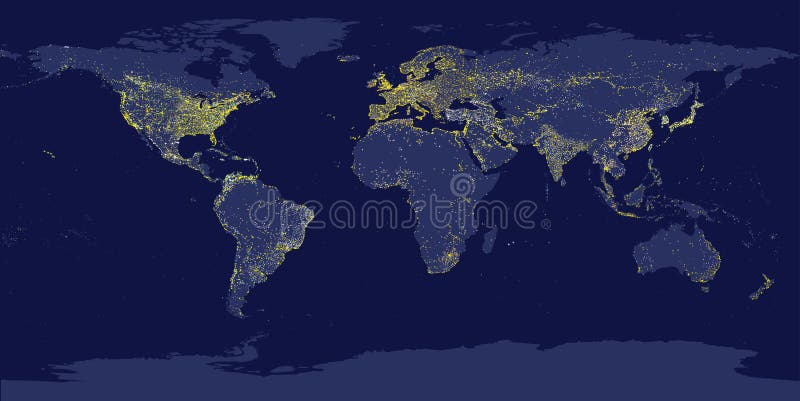 A cidade da terra ilumina o mapa com as silhuetas dos continentes ilustração do vetor A cidade da terra ilumina o mapa com as silhuetas dos continentes ilustração do vetor