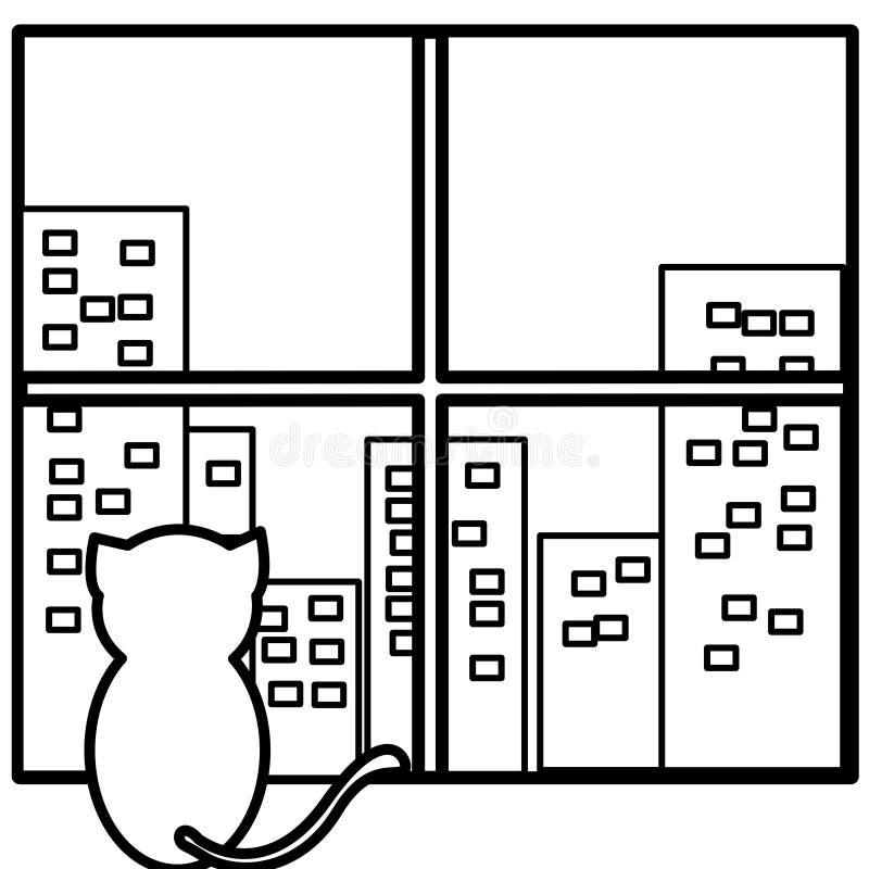 Cidade de observação do gato da coloração ilustração royalty free Cidade de observação do gato da coloração ilustração royalty free