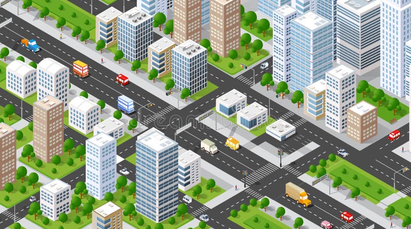 Cidade isométrica da ilustração ilustração do vetor Cidade isométrica da ilustração ilustração do vetor