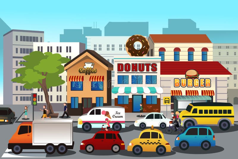 A vector illustration of busy city in the morning. A vector illustration of busy city in the morning