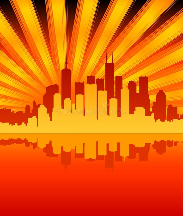 Cidade/Sunburst ilustração royalty free Cidade/Sunburst ilustração royalty free
