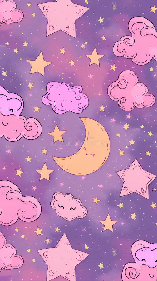 Ciel nocturne mignon avec étoiles et nuages illustration libre de droits