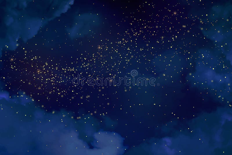 Cielo azul marino de la noche mágica con las estrellas chispeantes