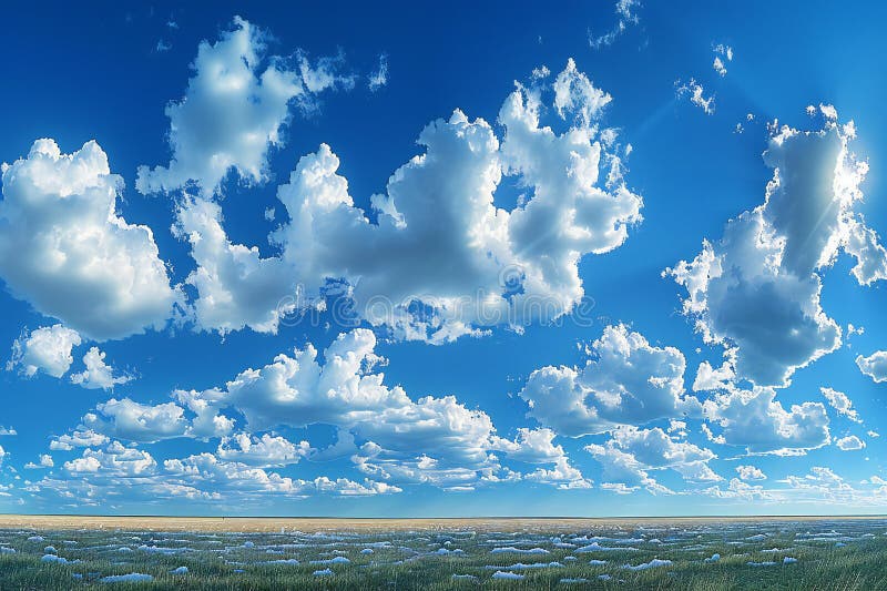 Cielo azzurro con nuvole bianche vista panoramica composizione orizzontale composizione piatta sfondo chiaro e chiaro royalty illustrazione gratis