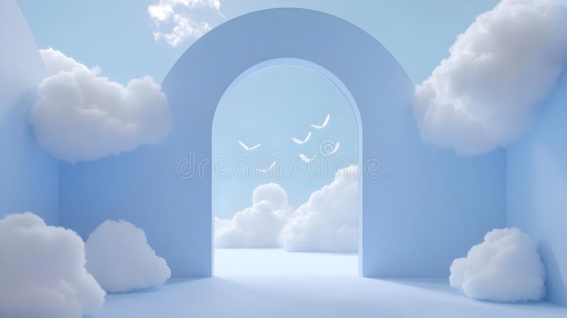 Cielo blu illustrativo con nuvole e arco royalty illustrazione gratis