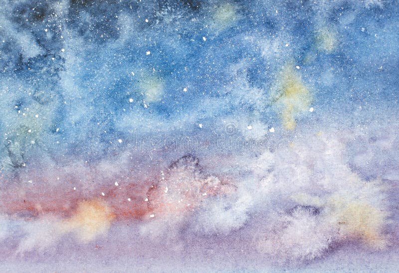 Cielo nocturno con la acuarela dibujada mano de las estrellas ilustración del vector Cielo nocturno con la acuarela dibujada mano de las estrellas ilustración del vector