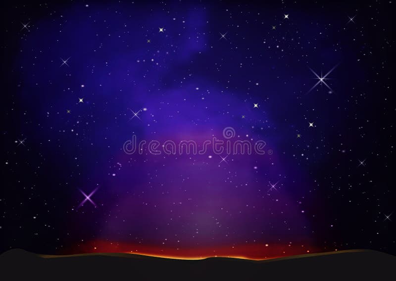 Cielo nocturno púrpura con el fondo de las estrellas