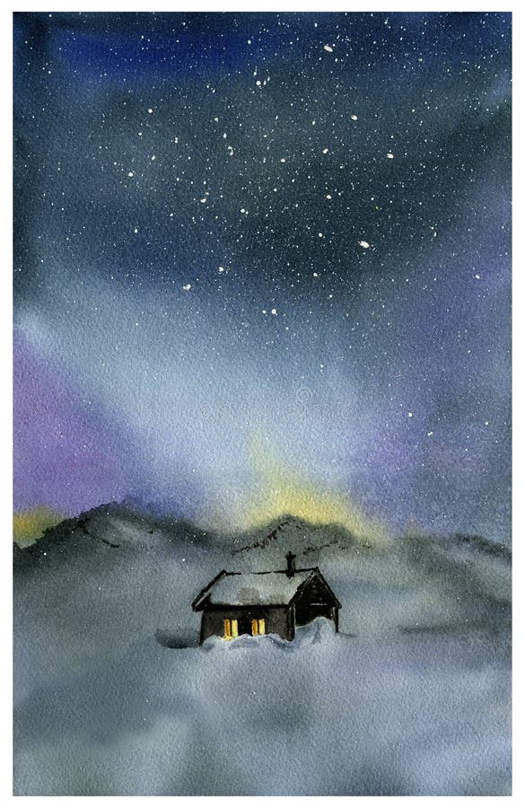 Cielo nocturno y casa de la acuarela ilustración del vector Cielo nocturno y casa de la acuarela ilustración del vector