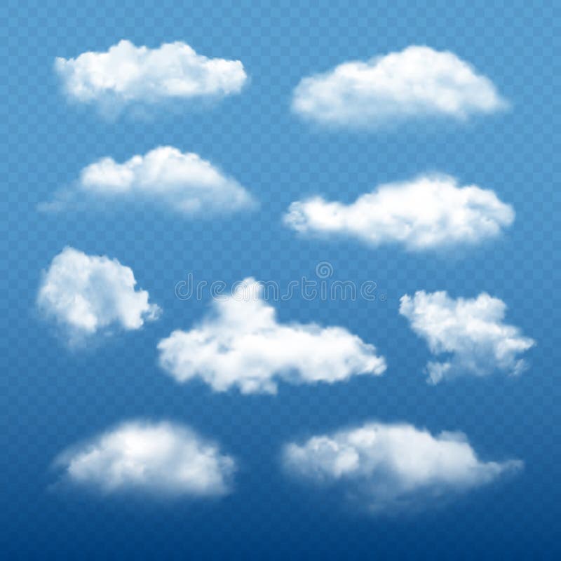 Cielo nuvoloso realistico Bei elementi bianchi del tempo di vettore della raccolta di condensazione delle nuvole illustrazione di stock Cielo nuvoloso realistico Bei elementi bianchi del tempo di vettore della raccolta di condensazione delle nuvole illustrazione di stock