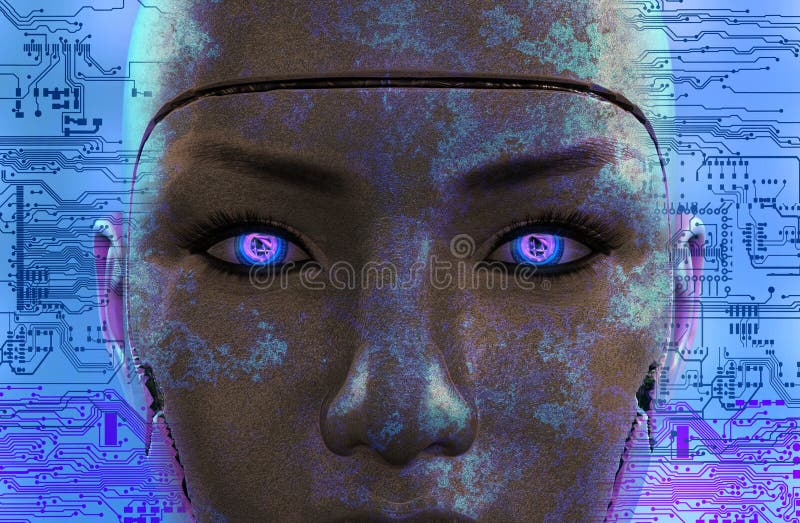 Ciemna żeńska robot twarz ilustracja wektor Ciemna żeńska robot twarz ilustracja wektor
