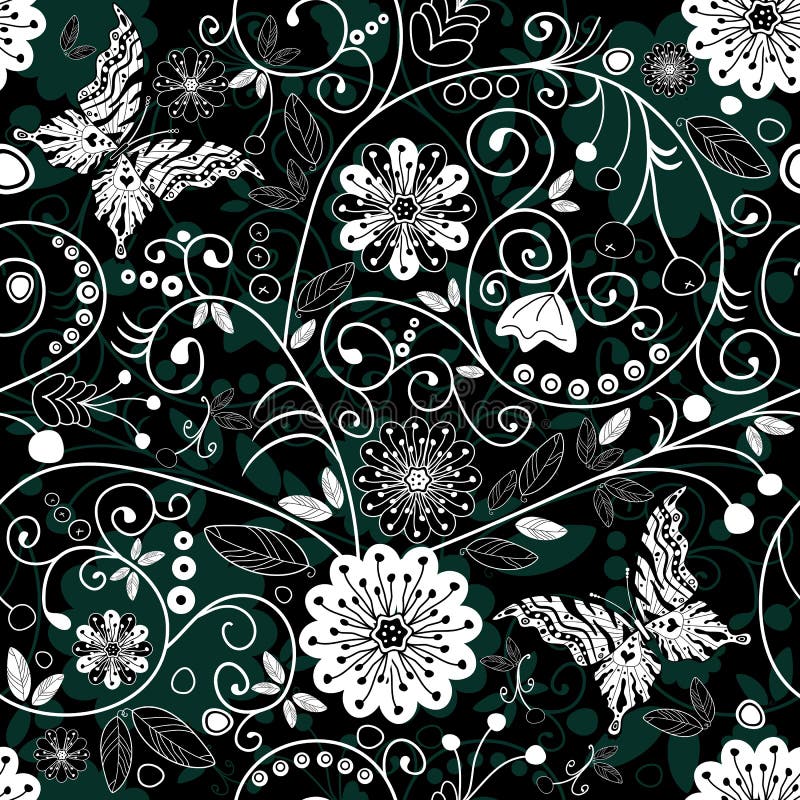 ciemny kwiecisty deseniowy bezszwowy biel ilustracji ciemny kwiecisty deseniowy bezszwowy biel ilustracji