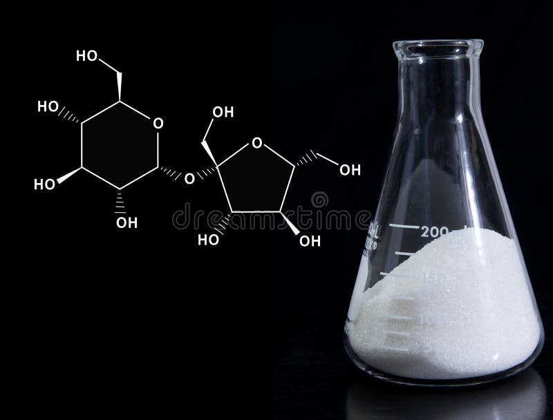 Ciencia de la alimentación - azúcar con fórmula molecular foto de archivo libre de regalías Ciencia de la alimentación - azúcar con fórmula molecular foto de archivo libre de regalías