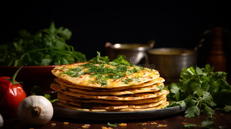 Cienki okrągły tortilla lekko tostowany. elastyczny i ciepły. plamy złotego brązu na jego powierzchni ilustracji