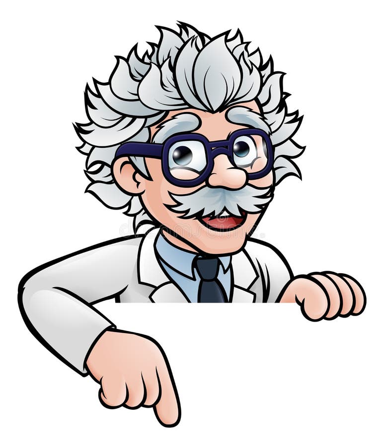 Cientista Cartoon Character Pointing para baixo ilustração stock Cientista Cartoon Character Pointing para baixo ilustração stock