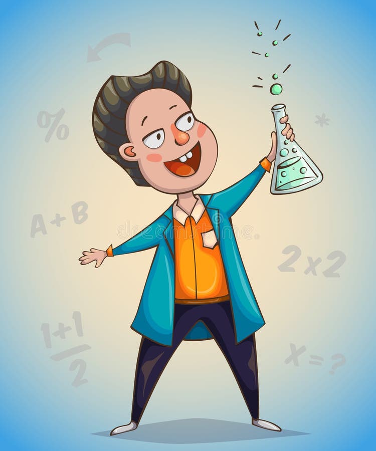 Científico del muchacho sorprendido por descubrimiento Personaje de dibujos animados ilustración del vector Científico del muchacho sorprendido por descubrimiento Personaje de dibujos animados ilustración del vector