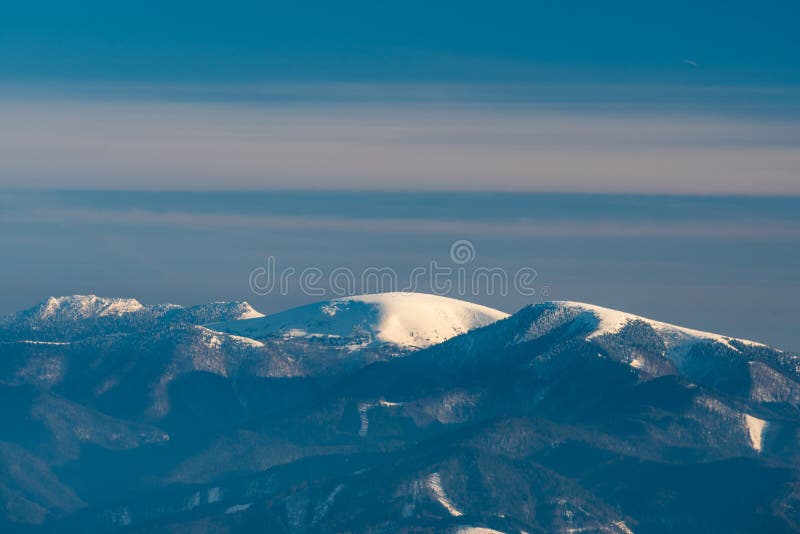 Cierny kamen, Ploska and Borisov hills in winter Velka Fatra mountains in Slovakia